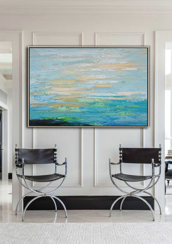Extra Large Acrylic Painting On Canvas,Oversized Horizontal Contemporary Art,Acrylic Painting On Canvas,Navy Blue,Yellow,Black.etc